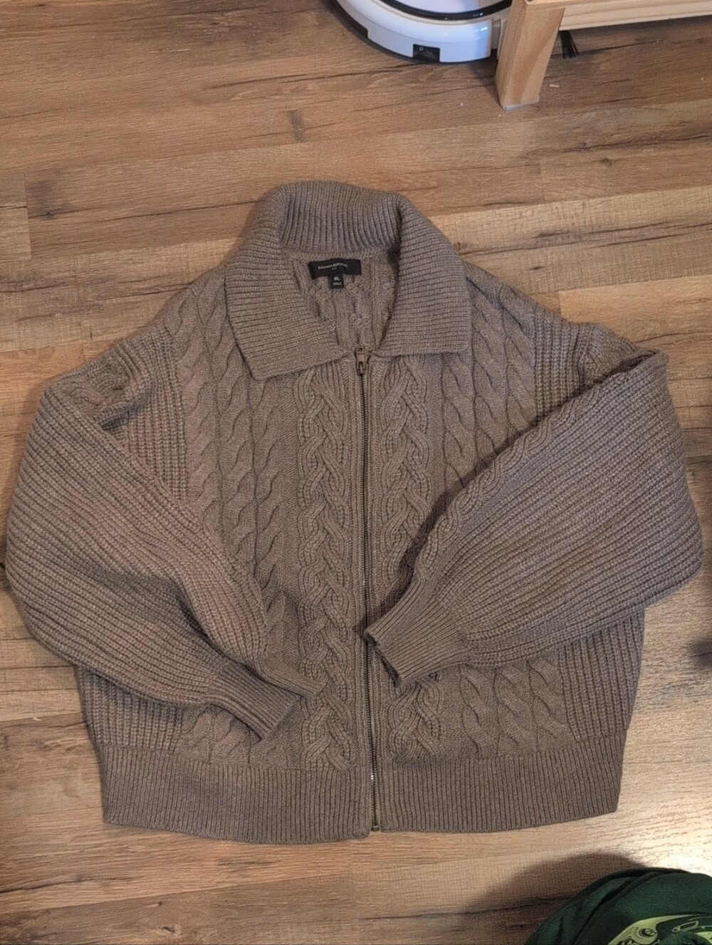 Banana Republic Women's Zip-Up Cable Knit Sweater - Taupe Brown
